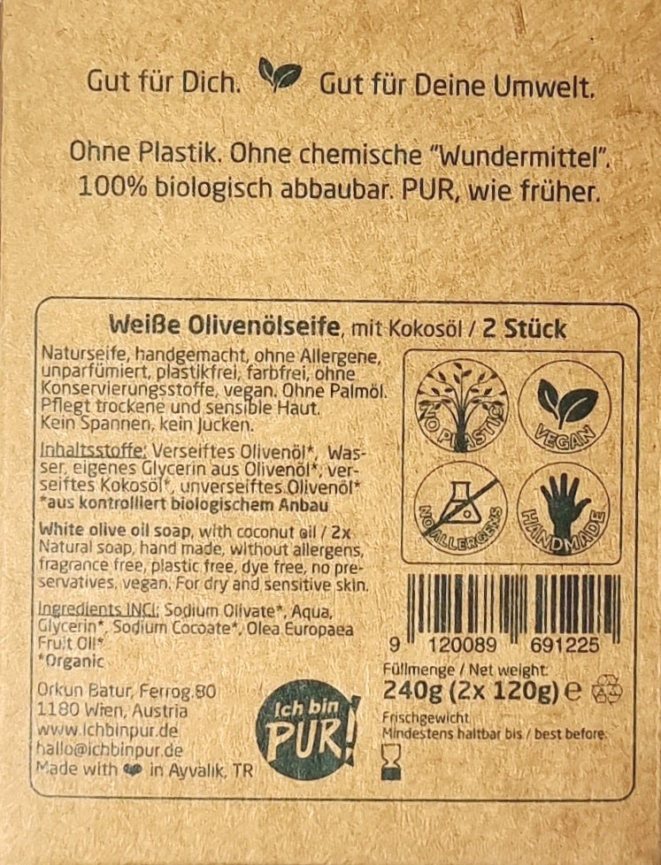 2x120g - Weiße Bio-Olivenölseife im Doppelpack
